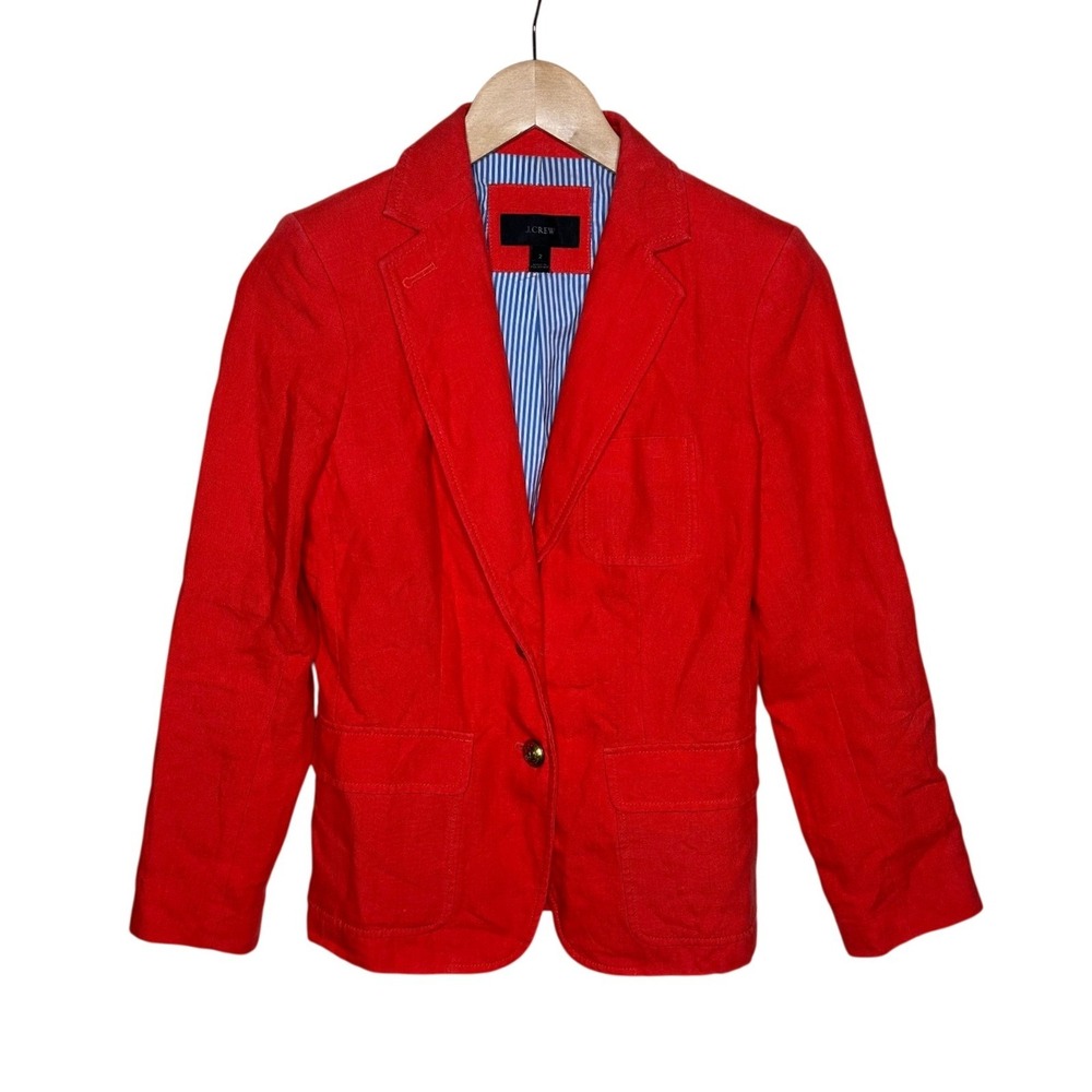 J. Crew Womens Red Linen Blazer Size 2 Two Button Closure